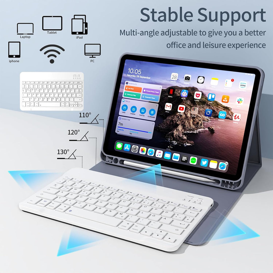 Hülle mit Tastatur für iPad Air 11 Zoll 2025 2024 (M3/M2), iPad Air 5 4 2022/2020 10,9 Zoll, Soft TP