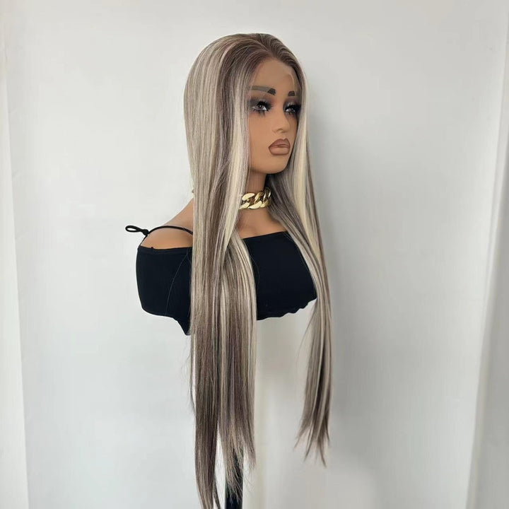 Greenmirr Lange Ombre Asche Blonde Perücke Highlight Blonde Spitze Synthetische Perücke Pieced Lace