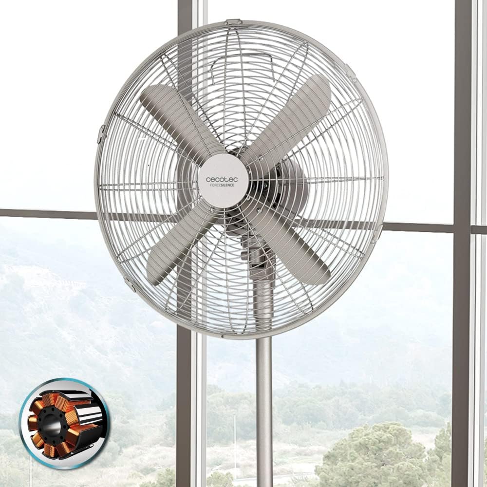 Cecotec Standventilator EnergySilence 610 Steelstyle. 50 W, Stahl-Finish, Durchmesser 40,6 cm mit 4
