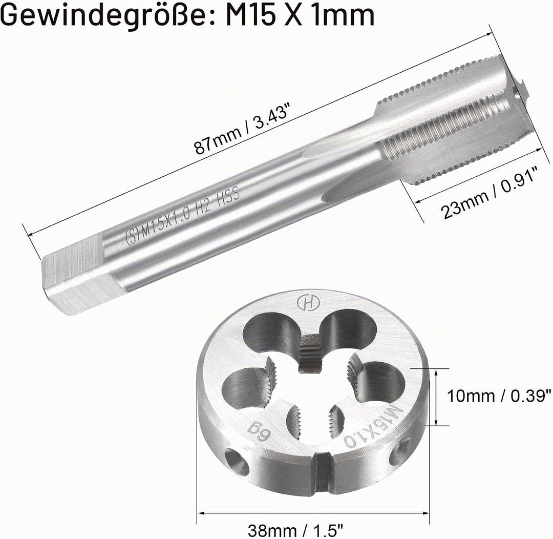 sourcing map M15 x 1 mm Metrisches Gewindebohrer- und Schneideisen-Set, Maschinengewinde-Gewindebohr