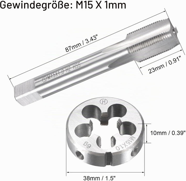 sourcing map M15 x 1 mm Metrisches Gewindebohrer- und Schneideisen-Set, Maschinengewinde-Gewindebohr