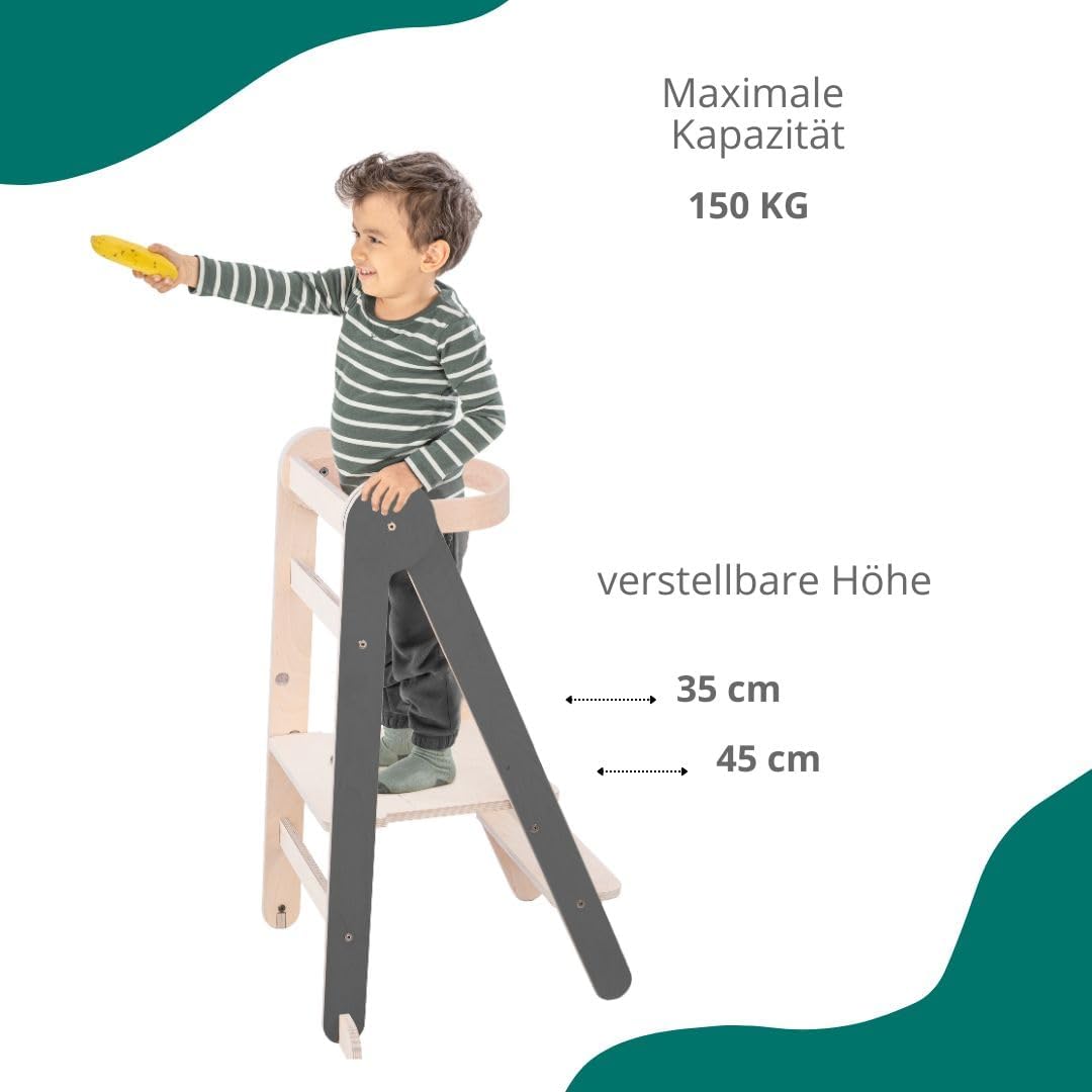 Montessorianischer Lernturm, faltbar, vielseitig einsetzbar, aus natürlichem Birkenholz mit 3 verste