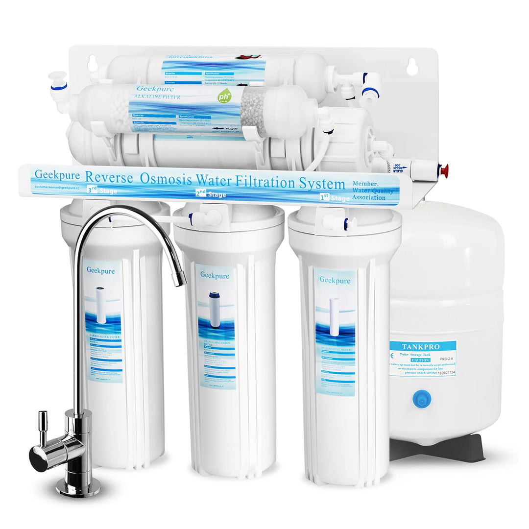 Geekpure 6-stufiges Umkehrosmose Trinkwasser Filtersystem mit Alkalischem pH+ Remineralisierungs Fil