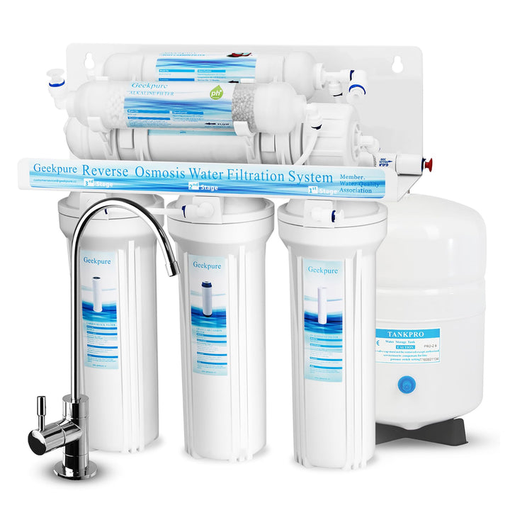 Geekpure 6-stufiges Umkehrosmose Trinkwasser Filtersystem mit Alkalischem pH+ Remineralisierungs Fil