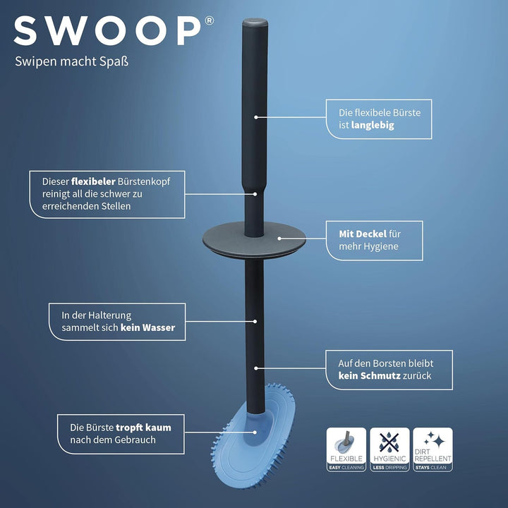 Tiger Tess Toilettenbürstenhalter freistehend, mit Aufbewahrungsfach für Reiniger und flexibler Swoo