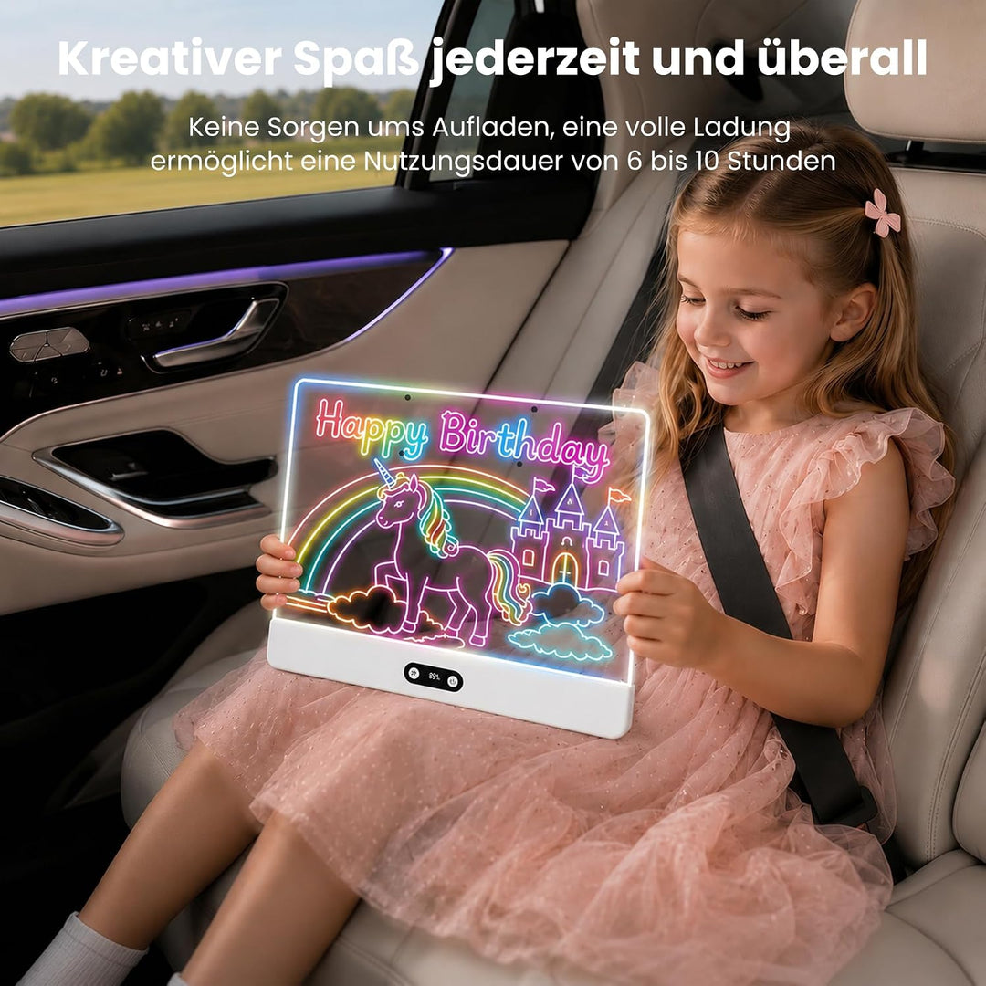 sylvwin LED Zeichenbrett Kinder – 2 Stück Neon Leuchtboard 35×26cm, 8 Farben & 3 Lichtmodi, LED Malt