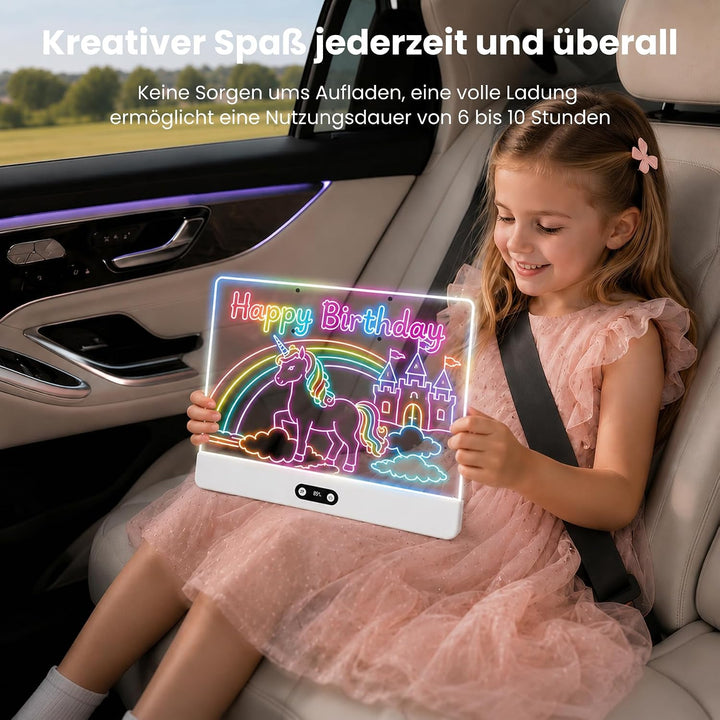 sylvwin LED Zeichenbrett Kinder – 2 Stück Neon Leuchtboard 35×26cm, 8 Farben & 3 Lichtmodi, LED Malt