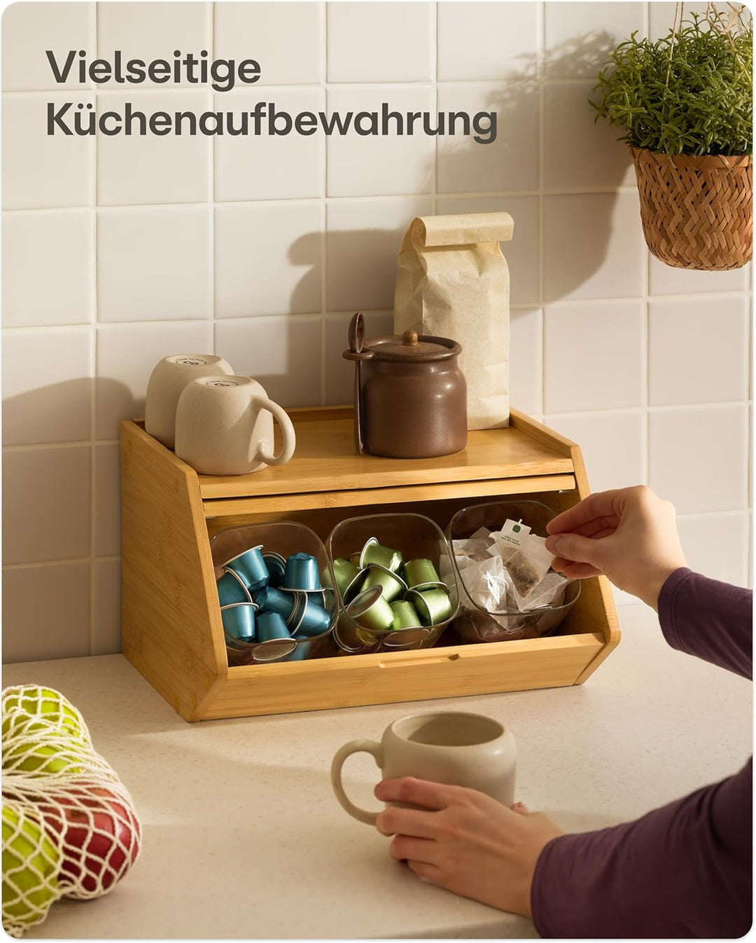 Praknu Brotkasten Holz Klein – 33x26,5cm Brotbox mit zusätzlicher Ablagefläche – Brot Aufbewahrungsb