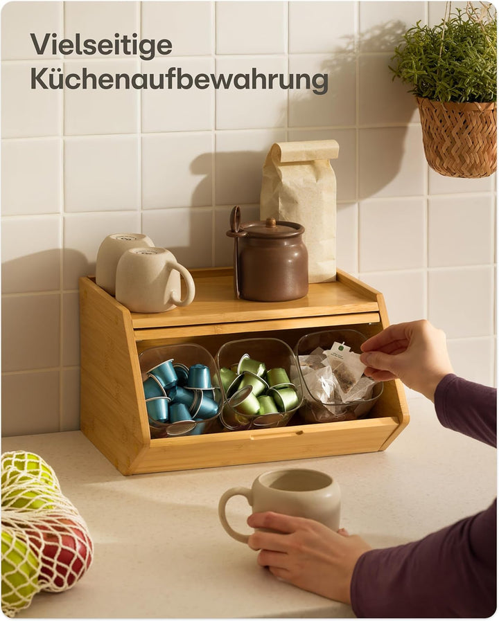 Praknu Brotkasten Holz Klein – 33x26,5cm Brotbox mit zusätzlicher Ablagefläche – Brot Aufbewahrungsb