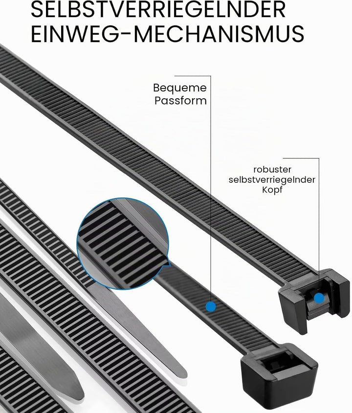 Dicke Kabelbinder, strapazierfähig, 450 mm x 7,6 mm, starke grosse Kabelbinder, schwarz mit 22 kg Zu