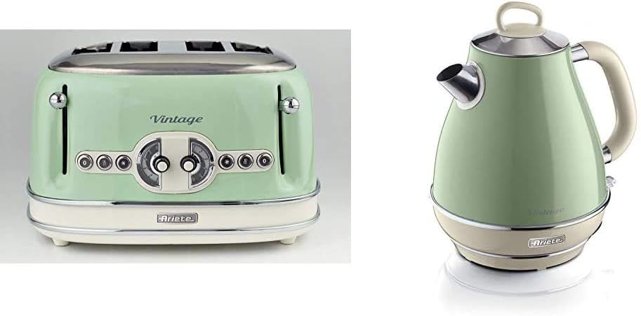 Ariete 156/04-green Vintage 4-Schlitz-Toaster, lackiertes Edelstahl, Grün & 2869 Vintage Wasserkoche