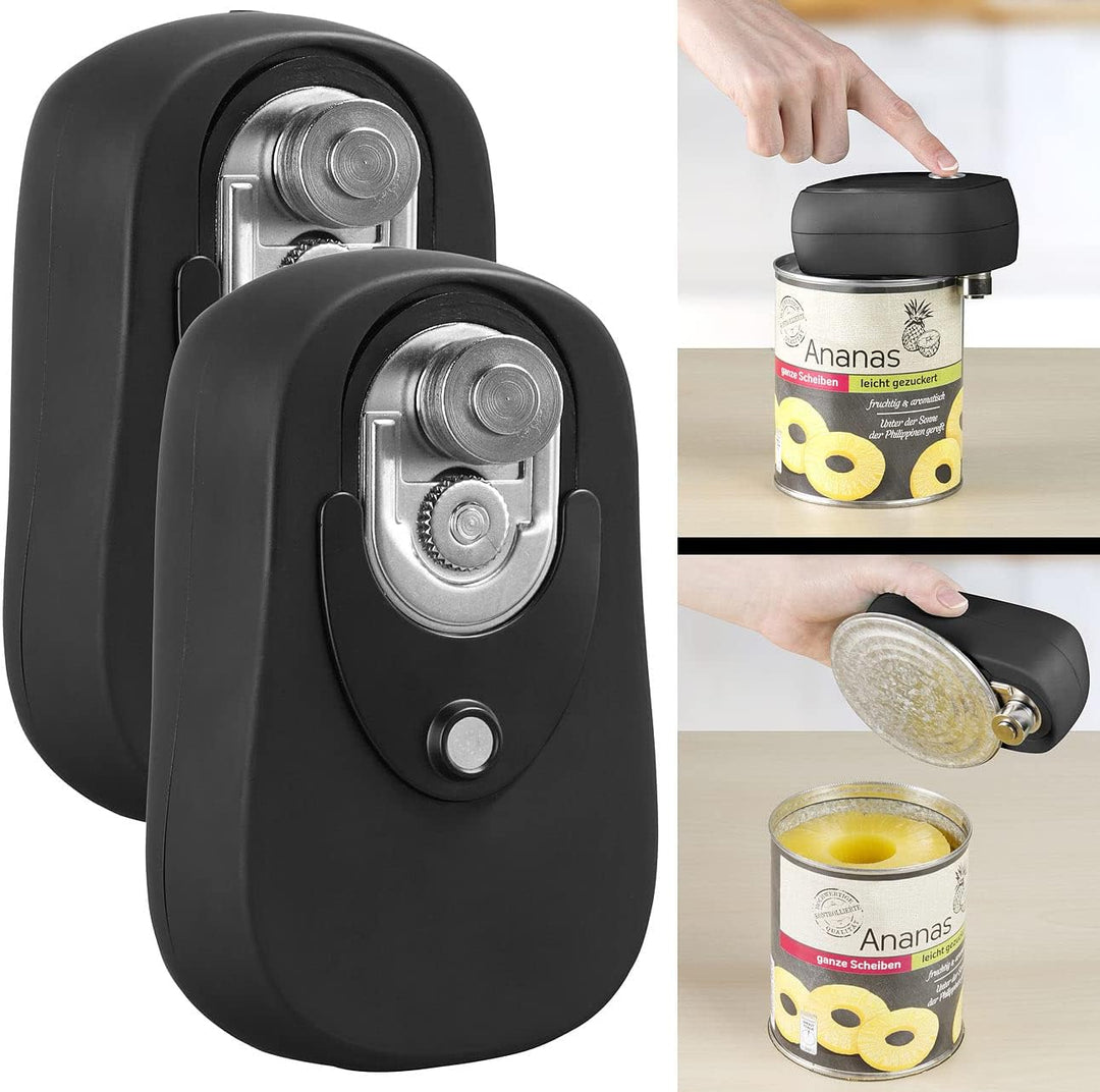 Rosenstein & Söhne Electric Can Opener: 2er-Set Sicherheits-Dosenöffner mit Akku, wiederverschliessb