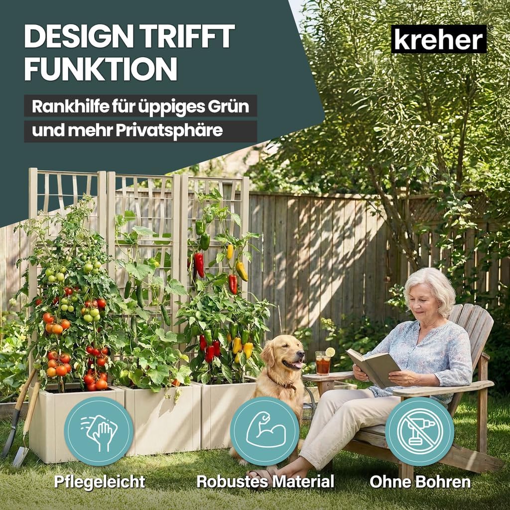 2 x Kreher® XL Rankgitter, Spalier mit Pflanzkasten aus robustem Kunststoff. In verschiedenen Grösse