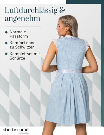 Stockerpoint Damen Dirndl Kim Kleid für besondere Anlässe 40 Hellblau, 40 Hellblau