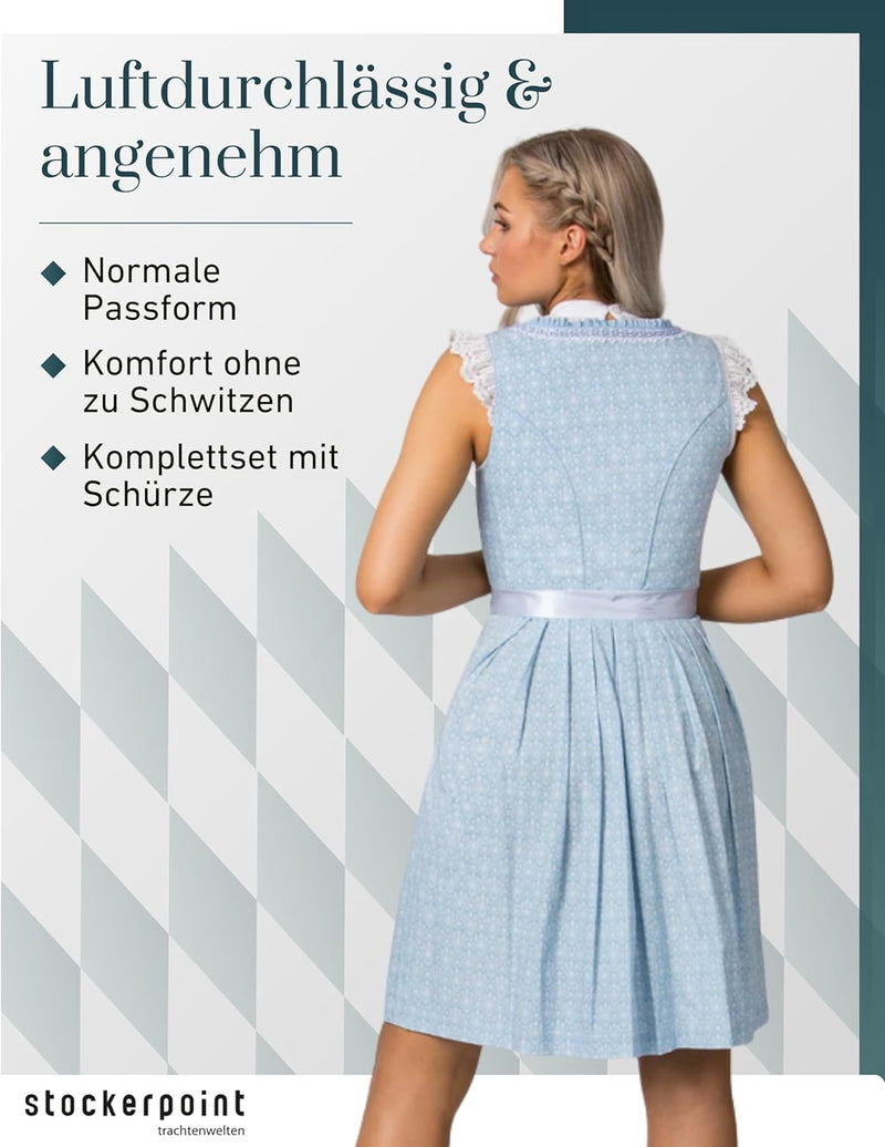 Stockerpoint Damen Dirndl Kim Kleid für besondere Anlässe 40 Hellblau, 40 Hellblau