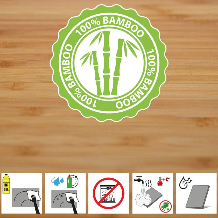 DuneDesign 4x Steakteller Holz mit Dipschalen - 30x25cm Bambus Teller Set - Grill Servierplatte Holz