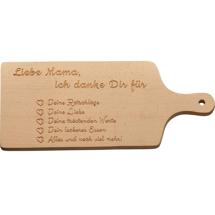 Spruchreif · Schneidebrett aus Holz mit Griff · Küchenbrett mit Gravur Mama · tolles Geschenk für di