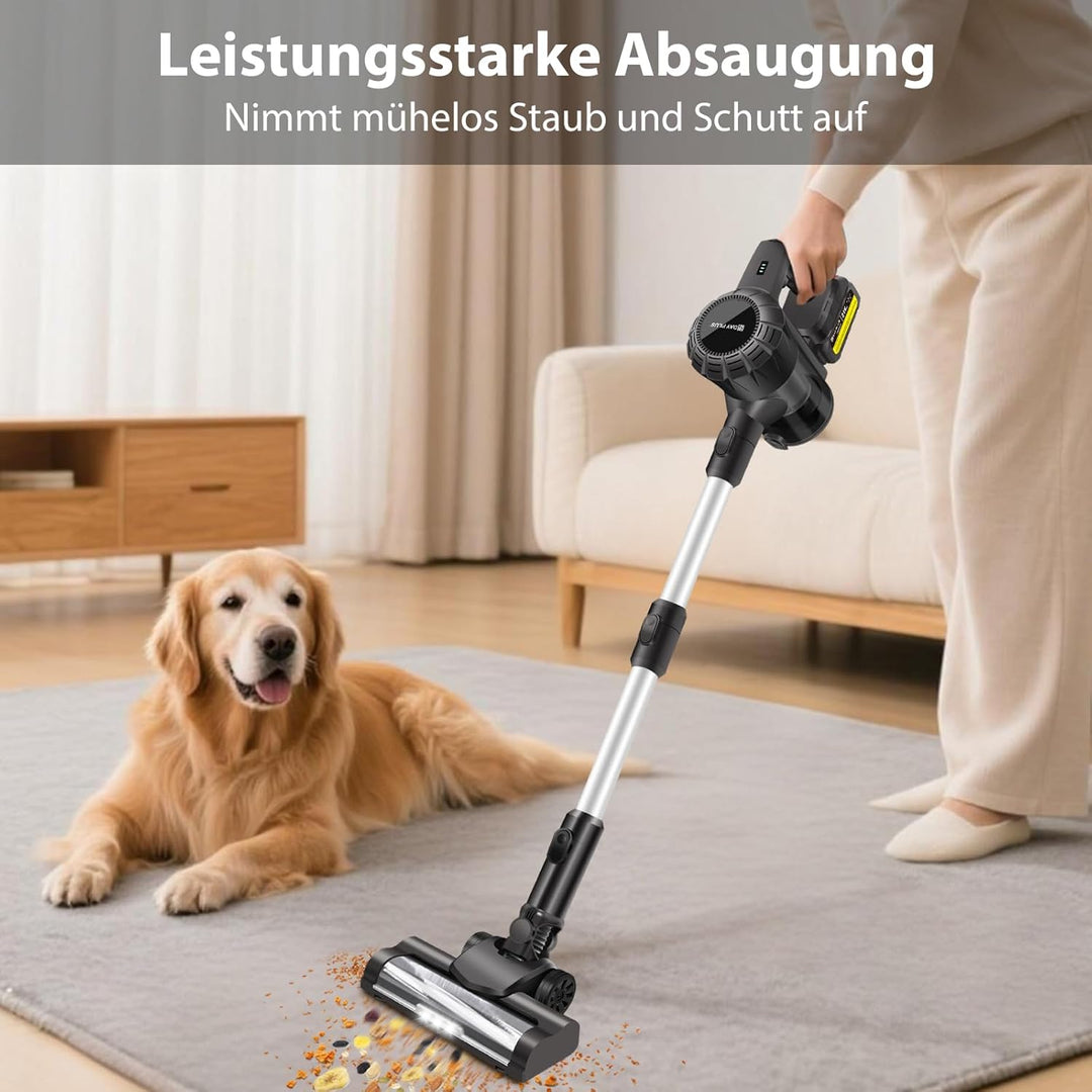 Akku Staubsauger 500W 45000Pa 45Min Akkustaubsauger Kabellos mit Licht, Anti-Tangle-Bürste, Superlei