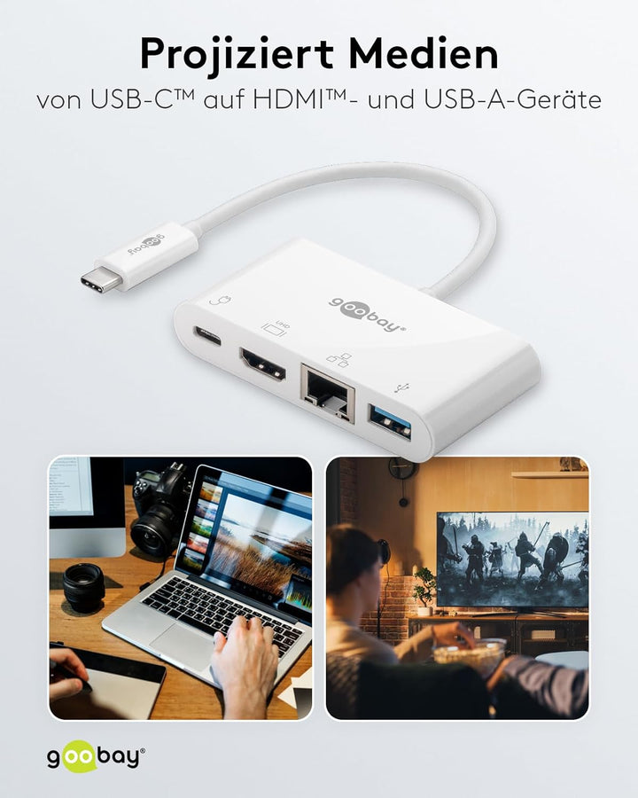 Goobay 62105 USB C Hub Multiport USB Verteiler 60W PD / 4 Port USBC auf 1x HDMI - 1x USB-C - 1x USB-