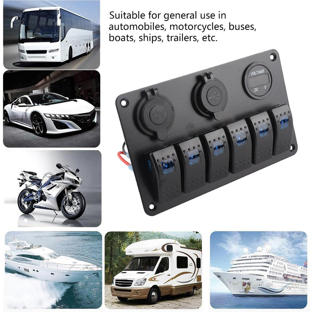KIMISS ABS 6 Gang Wasserdichte ON-OFF Kippschalter Panel Dual USB Buchse Ladegerät LED Voltmeter 12