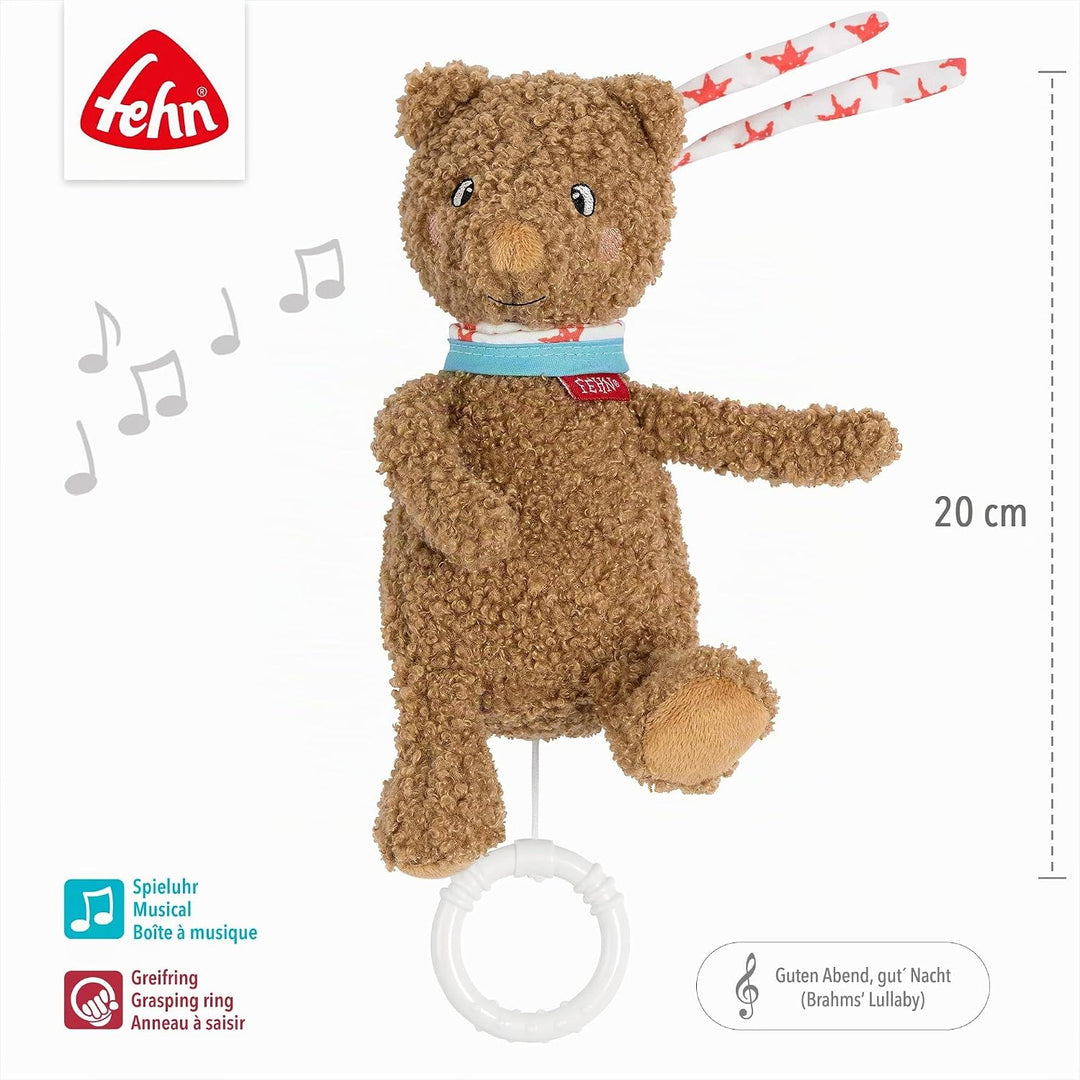 Fehn Mini-Spieluhr Bär Fred – Kuscheltier und Einschlafhilfe – Aufzieh-Spieluhr mit Melodie Brahms W