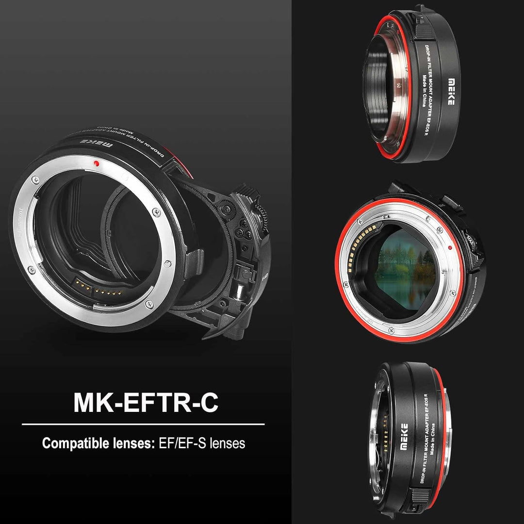 Meike MK-EFTR-C Metal Auto-Focus Mount Lens Adapter with Drop-in Filters for Canon EF/EF-S Lenses to