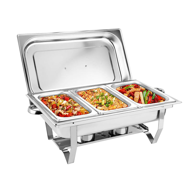 9L 3 Grid Chafing Dish Speisenwärmer, 9L Edelstahl Warmhaltebehälter Buffetwärmer mit Deckel Profi S
