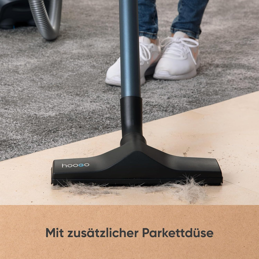 hoogo B3+ anthrazit Staubsauger mit Beutel | Starke 850 W Saugleistung | HEPA 14 Filter | 11m Radius