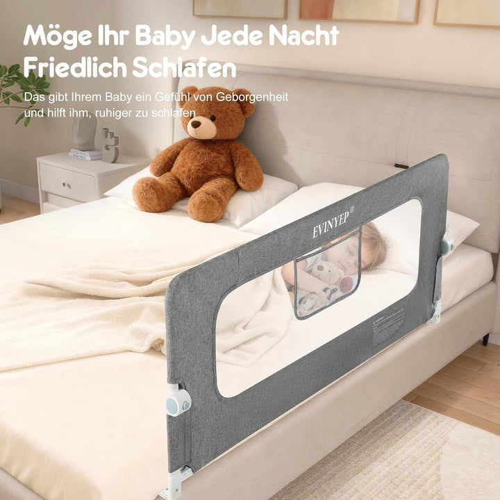 EVINYEP Bett Rausfallschutz Kinder ohne Bohren, 150 cm Zusammenklappbarer Rausfallschutz, Verbessert