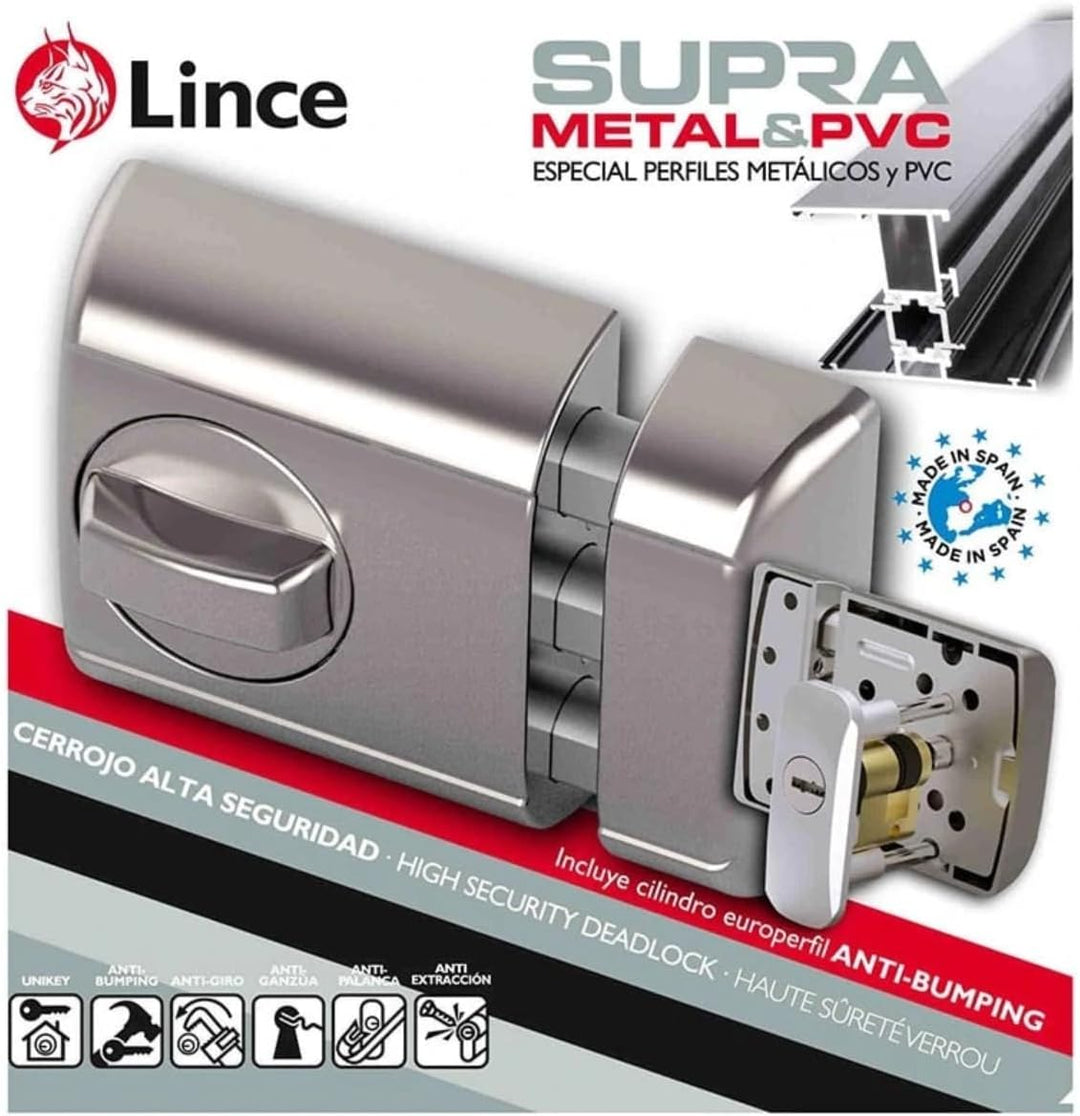 Lince Sicherheitsschloss SOBREPONER S7-Speziell für Türen aus Aluminium und PVC, Schwarz, 0