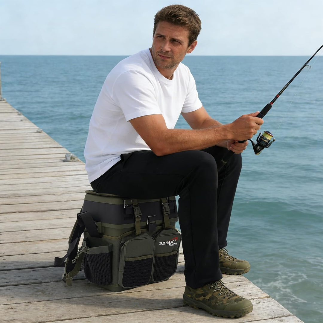 37.5x33.5x20.5cm Angelrucksack Angeltasche Angelbox Angelkoffer (Grün) | Wasserabweisend Aufbewahrun