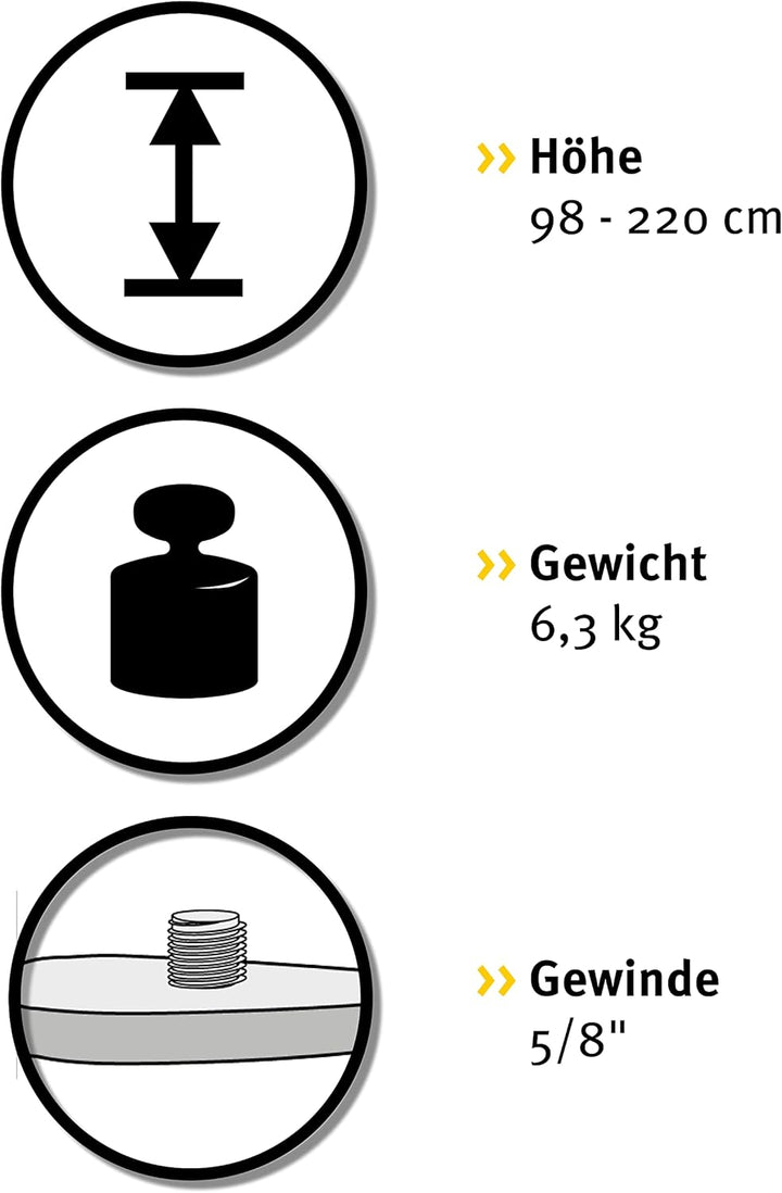 STABILA Kurbelsäulen-Baustativ BST-K-L, für Laser und Nivelliergeräte, Höhe: 98–220 cm, 5/8"-Gewinde