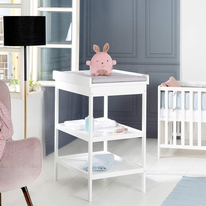 roba Wickelregal inkl. Wickelauflage roba Style grau - Platzsparender Wickeltisch - Holz weiss lacki