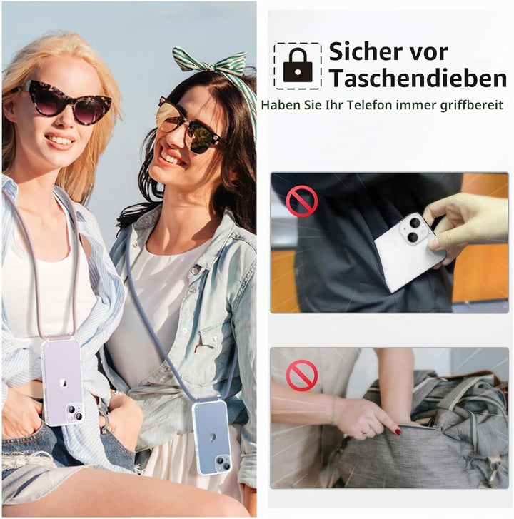 Handykette mit Band für Apple iPhone 13 Mini Hülle - Necklace Handyhülle - Transparente Case zum Umh