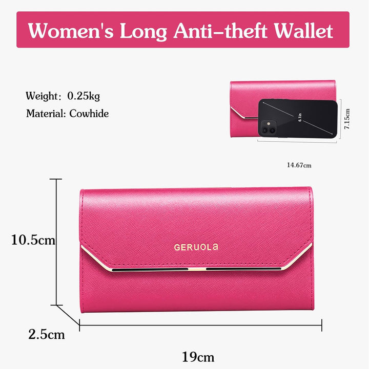 Geldbeutel Damen Leder Geldbörse RFID Schutz Large Portemonnaie Minimalistisch Lange Brieftasche Ros