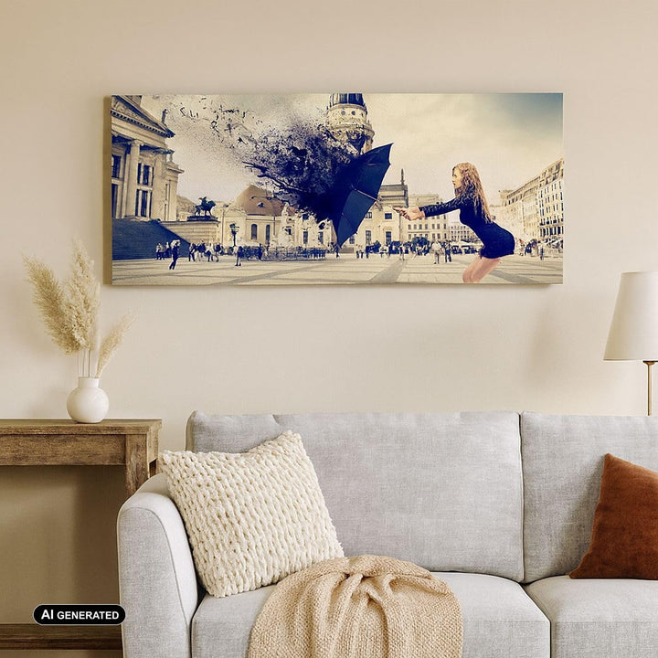 Wandbilder Dekoration Wohnzimmer Stadt landmarken quadrat regenschirm Bilder auf Leinwand 120x50cm L