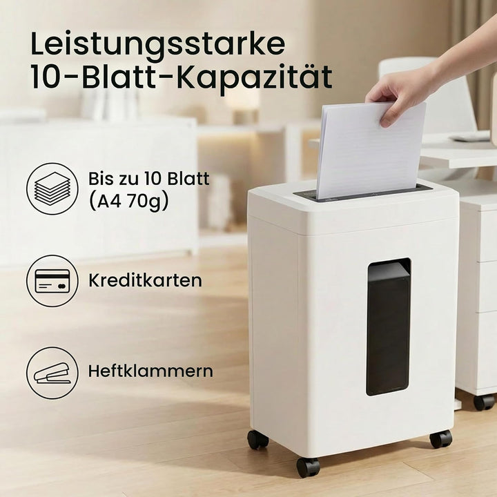 Schredder Papier Aktenvernichter Elektrisch: 10-Blatt Papierschredder Mikroschnitt P5 Hochsicherheit