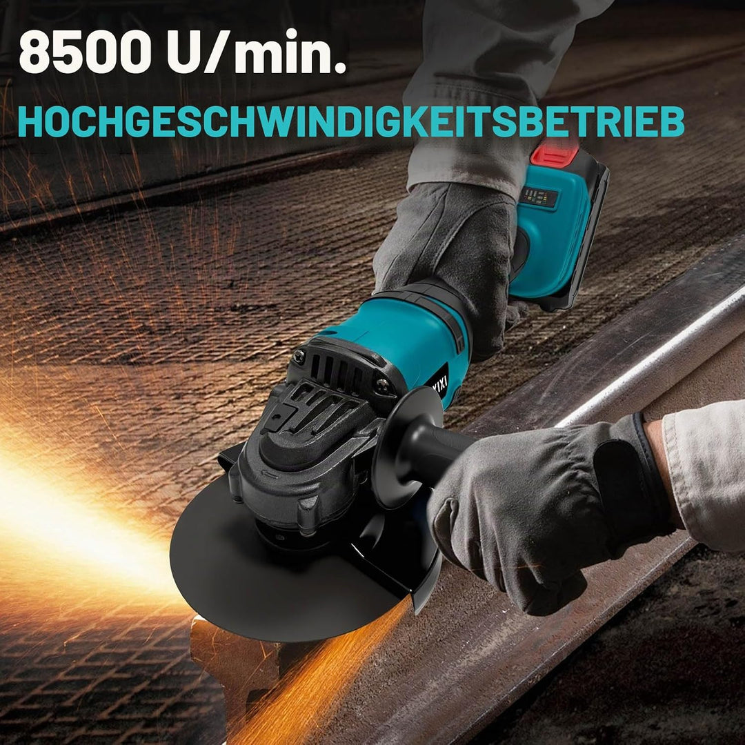 Akku Winkelschleifer Set 115mm (Makita 18V kompatibel), bürstenloser Motor 8500 U/min, inkl. 2x 2.0A