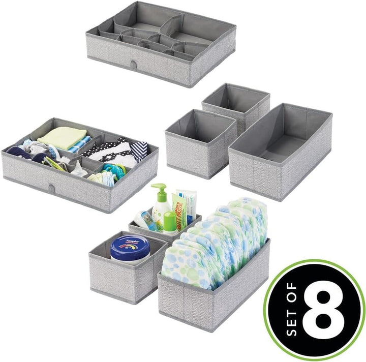 mDesign 2er-Set Kinderzimmer Aufbewahrungsbox aus Kunstfaser mit Fischgrätmuster – Stoff Aufbewahrun
