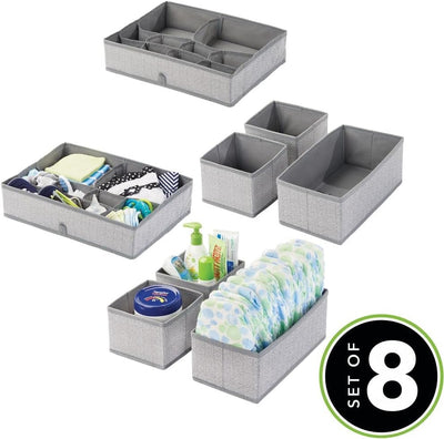 mDesign 2er-Set Kinderzimmer Aufbewahrungsbox aus Kunstfaser mit Fischgrätmuster – Stoff Aufbewahrun