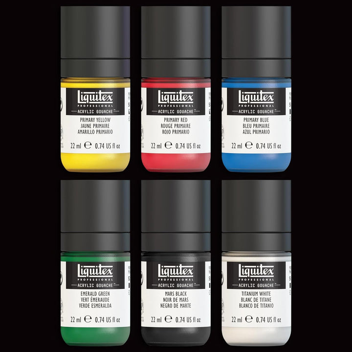 Liquitex 3699323 Proffessional Acrylic Gouache, Primärfarben, Set 6 Flaschen a 59ml 59 ml (6er Pack)