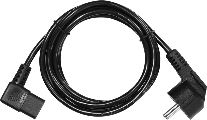 PremiumCord Netzkabel 230V 5m, Stromkabel mit Schutzkontakt gewinkelt auf Kaltgerätebuchse C13 gewin
