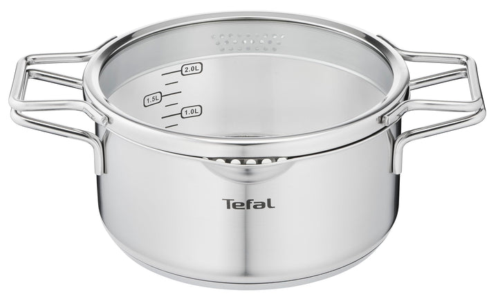 Tefal H85244 Nordica Kochtopf 20 cm mit Glasdeckel | Doppelgriffe | Edelstahl-Topf | alle Herdarten