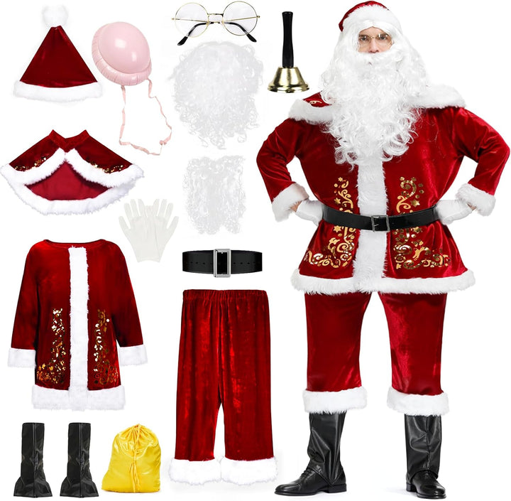 Ulikey Weihnachtsmann Kostüm Herren, Weihnachtsmann Outfit Erwachsene Nikolaus Kostüm Herren Set mit