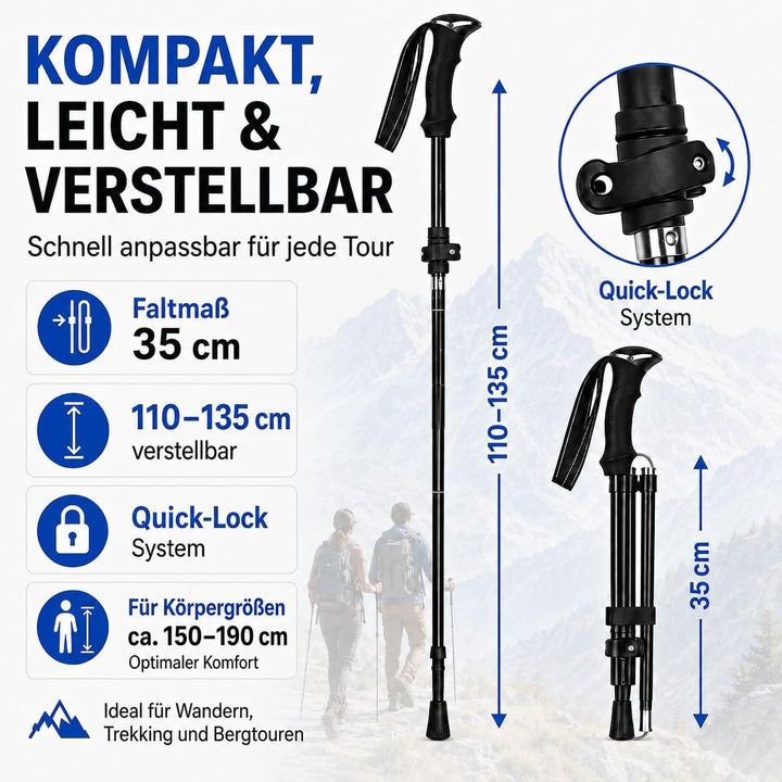 Wanderstöcke Faltbar, Nordic Walking stöcke Damen und Herren, Aluminium Trekkingstöcke Teleskop, Wan