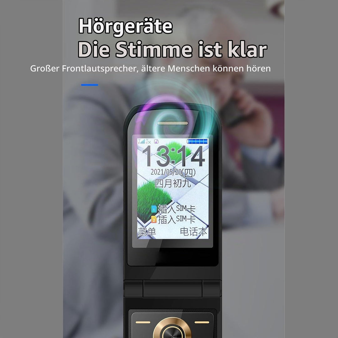 G9000 Flip Phone Entsperrtes GSM-Dual-SIM-Handy für Senioren (Gold)