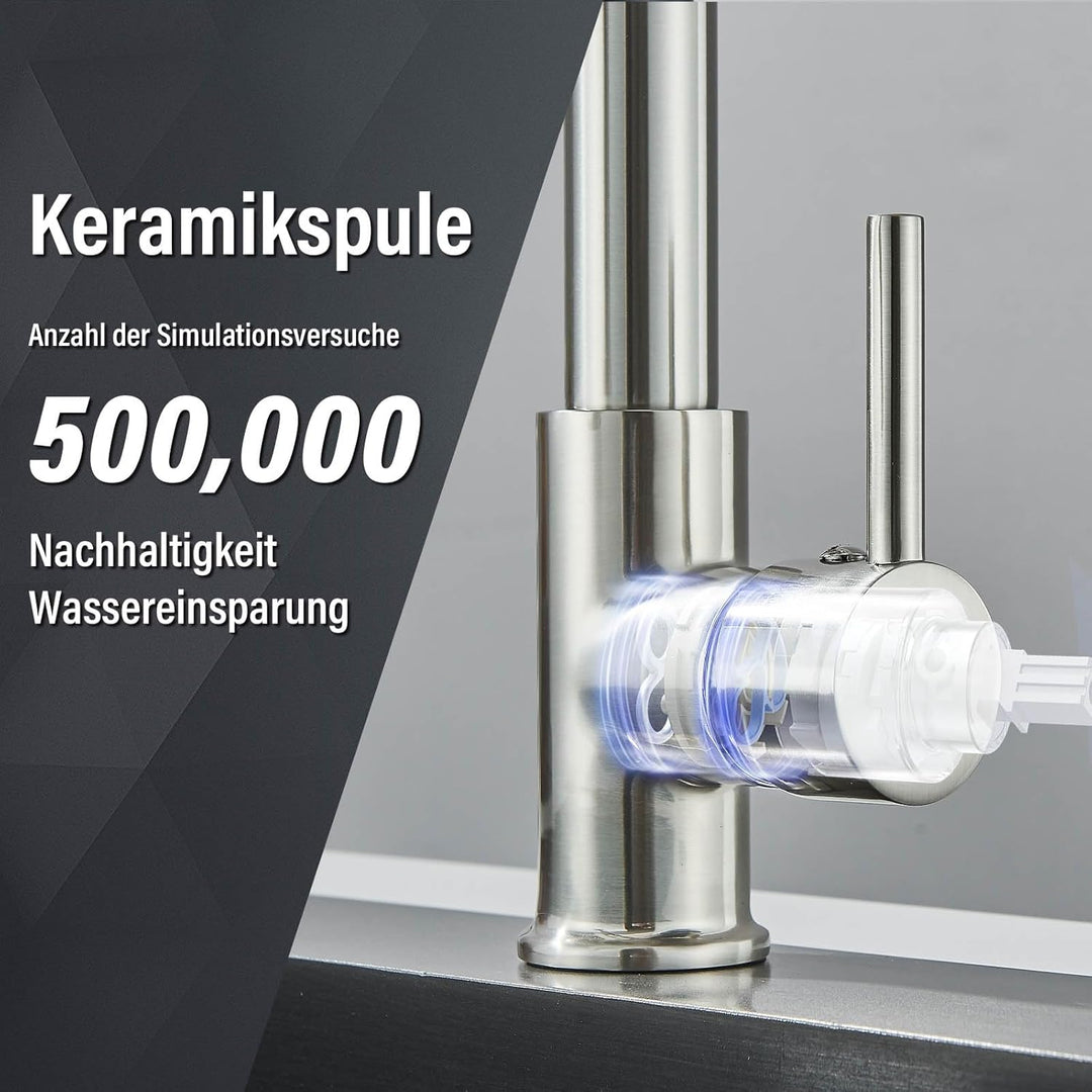 Niederdruck Küchenarmatur mit 2 Wasserstrahl 360° schwenkbar Einhand-Mischbatterie für Boiler/Untert