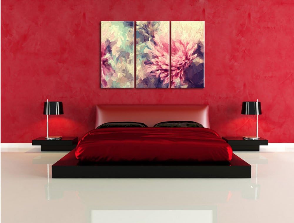 Pixxprint Romantische Blumen Pinsel Effekt 3-Teiler Leinwandbild 120x80 Bild auf Leinwand