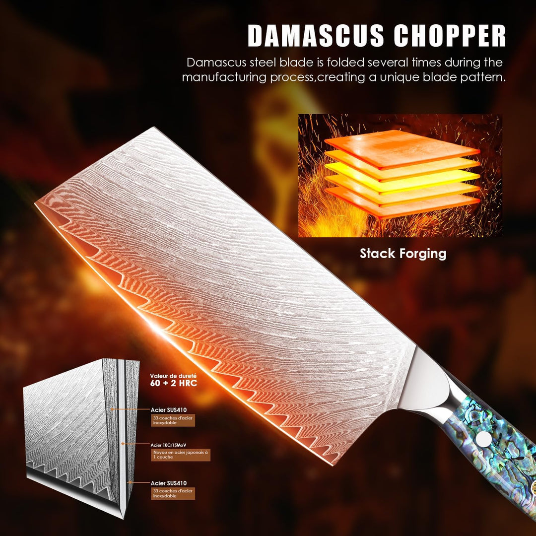Damast Kochmesser Profi Messer Nakiri,Scharfes Küchenmesser Chefmesser 18cm, Japanisches Messer aus