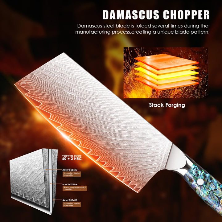 Damast Kochmesser Profi Messer Nakiri,Scharfes Küchenmesser Chefmesser 18cm, Japanisches Messer aus